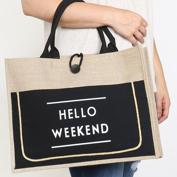 Hello Weekend Summer Tote Bag in Black - Picture 1 of 4